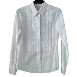 Dolce & Gabbana White Stretch Poplin Lace Tuxedo Shirt IT 38 US 2 Formal Dress